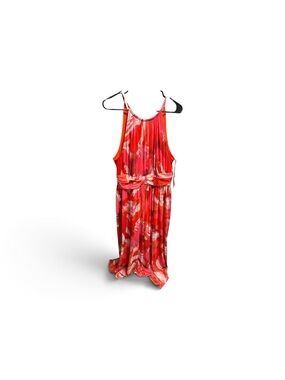 London Fog Sleeveless Red-Pink Printed Maxi Dress xl